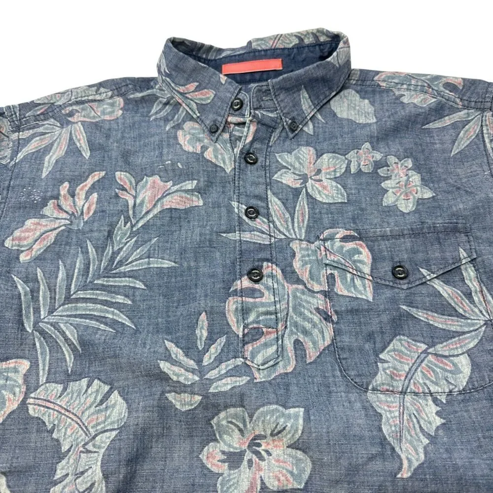 TOMMY BAHAMA Blue Pink‎ Hawaiian Tropical Cotton Short Sleeve Shirt Men's Medium